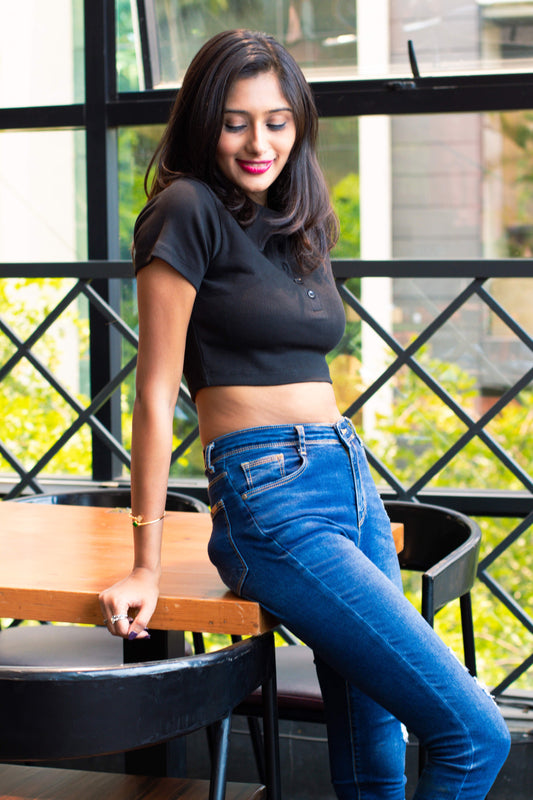 Polo Button Crop Top