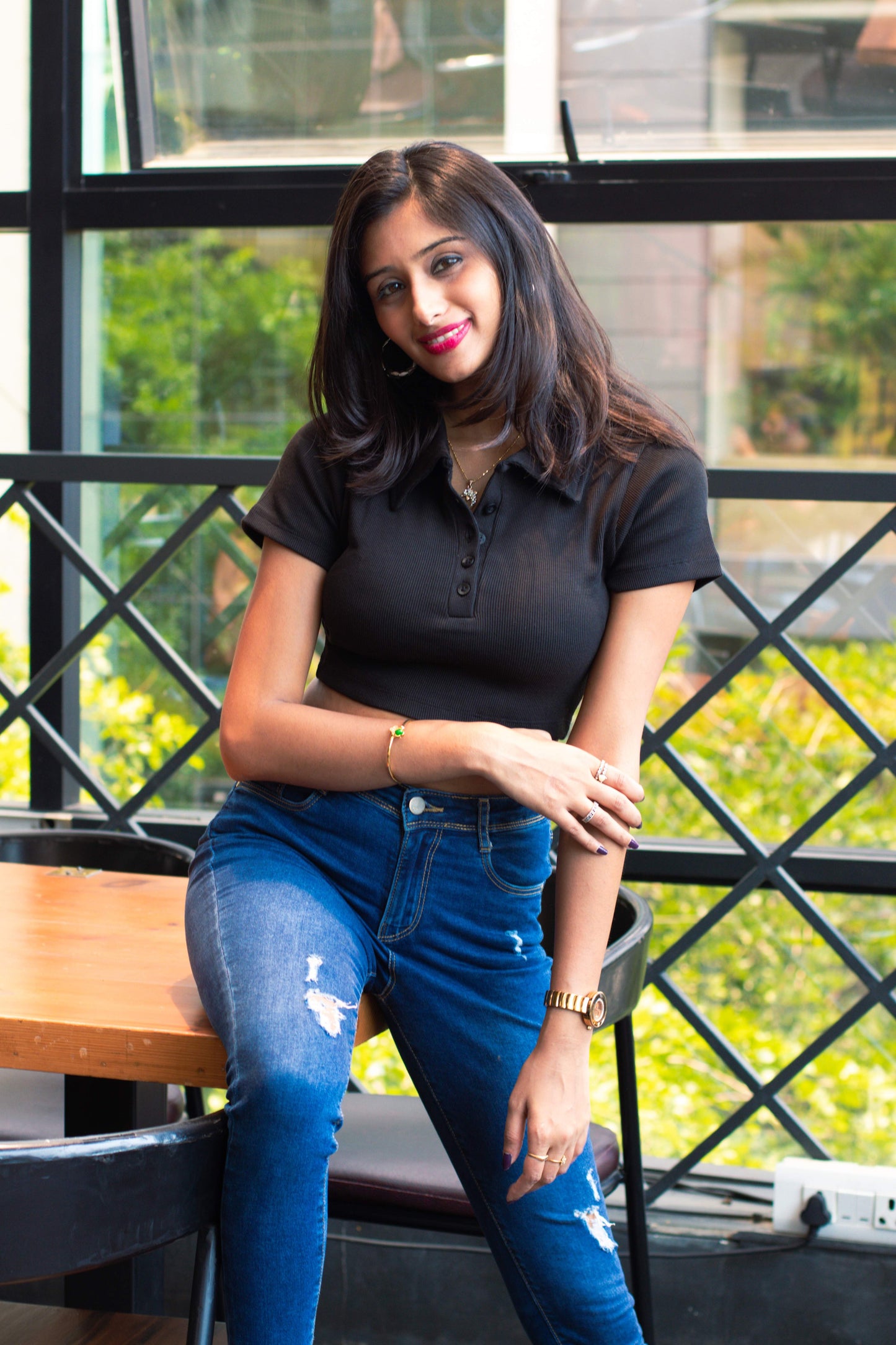 Polo Button Crop Top