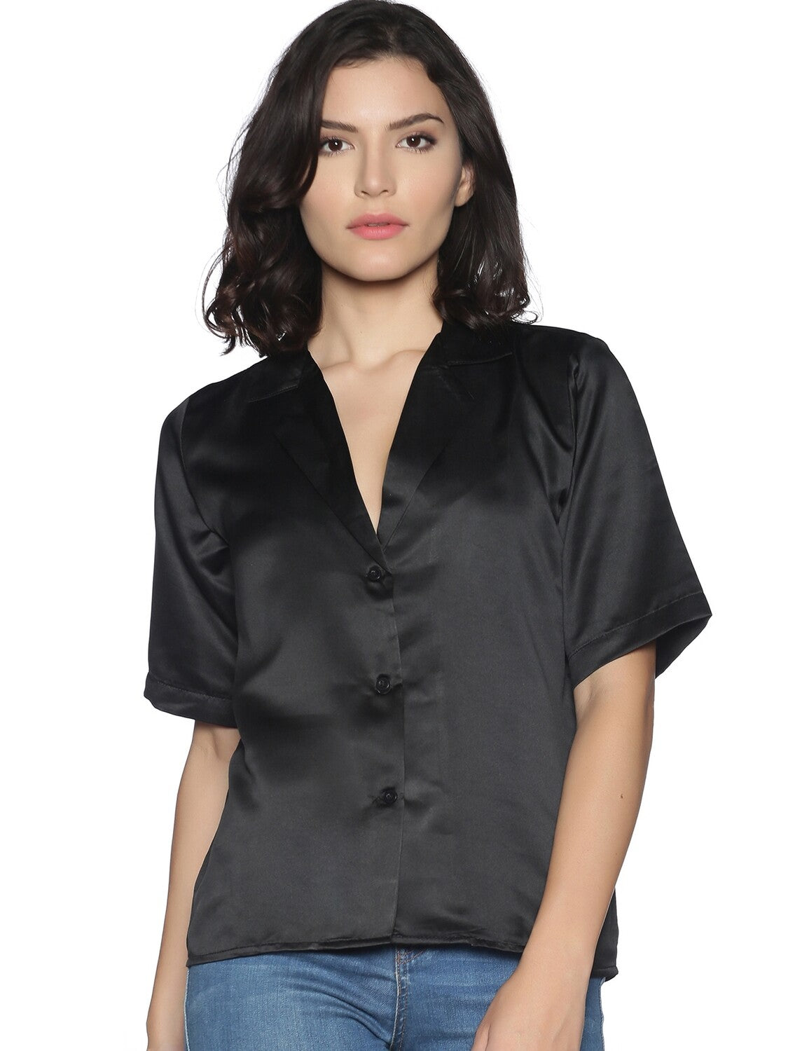Satin Secrets Black Shirt