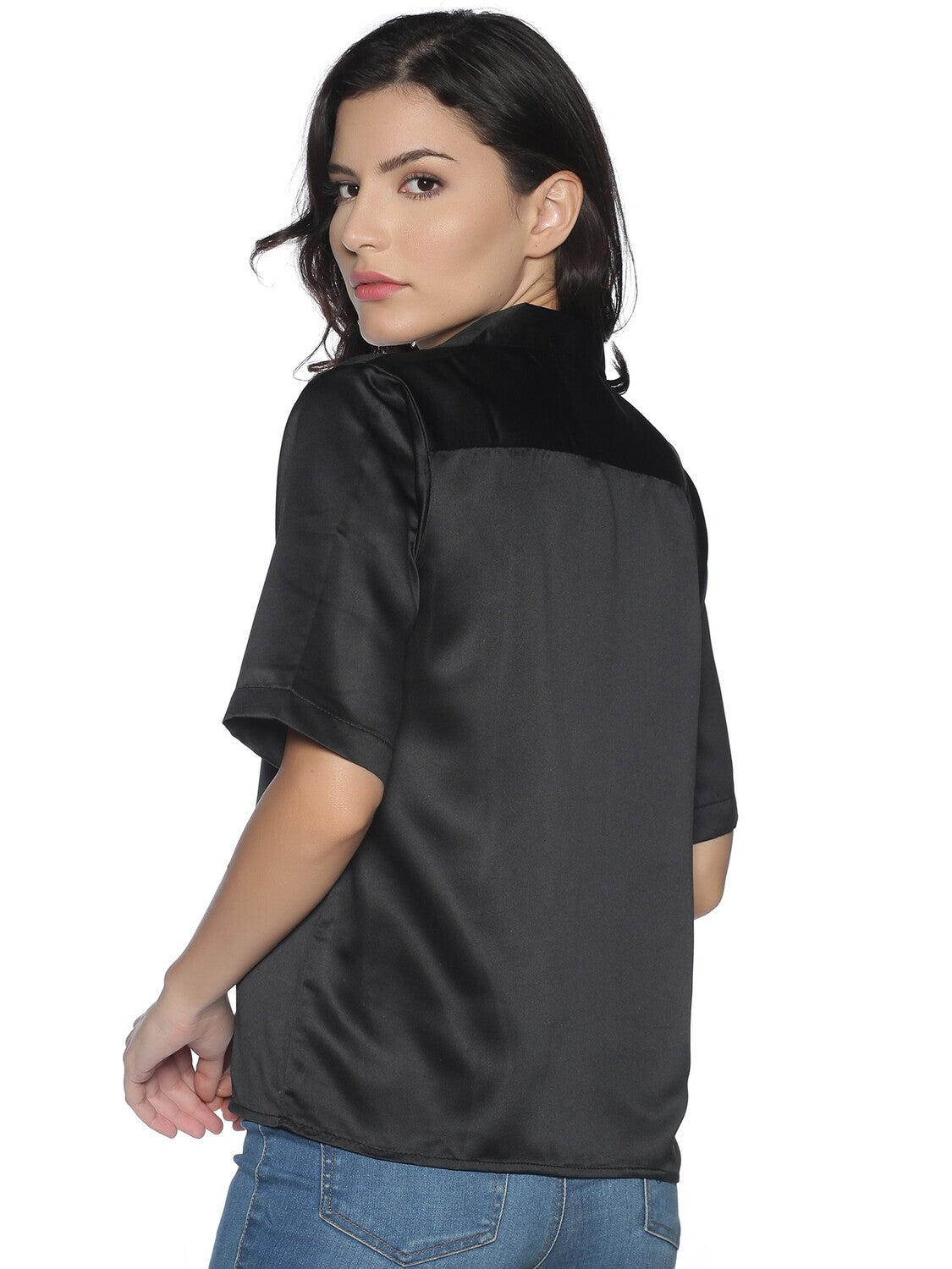 Satin Secrets Black Shirt