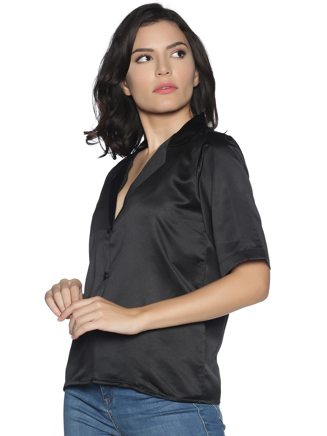 Satin Secrets Black Shirt