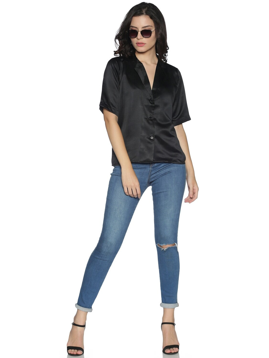 Satin Secrets Black Shirt