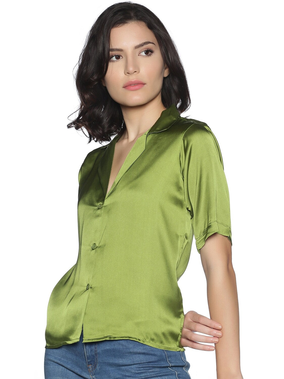 Satin Secrets Olive Shirt