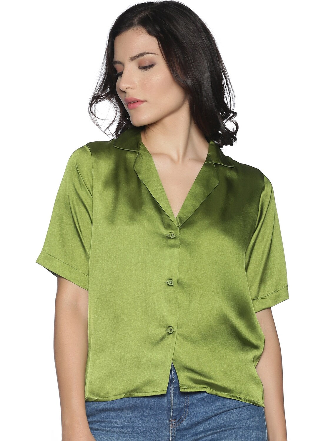 Satin Secrets Olive Shirt